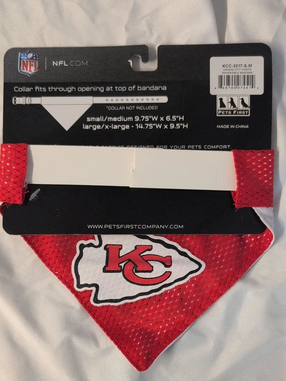 NFL Kansas City Chiefs Reverseible Pet Bandana Small/ Medium